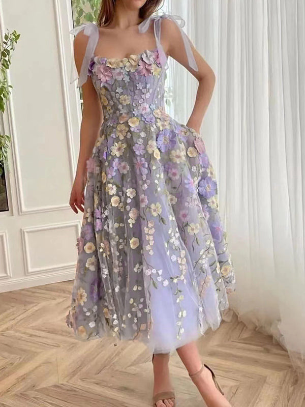 Three-Dimensional Flower Embroidery Hip-Covering Sexy Suspender Belt Mini Dress