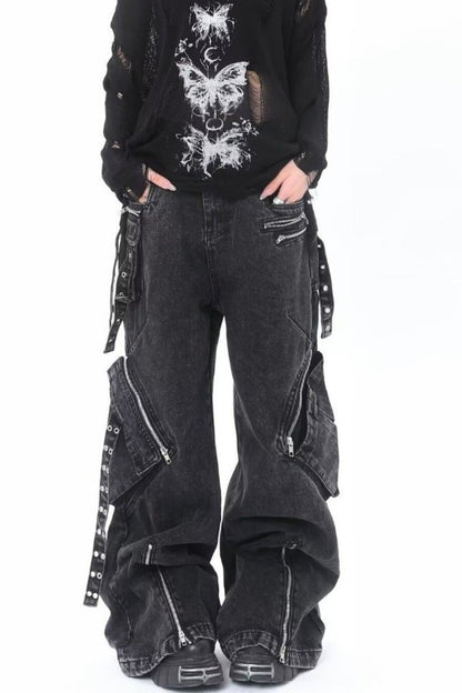 Street Multi-Pocket Loose Women's Denim Pants
