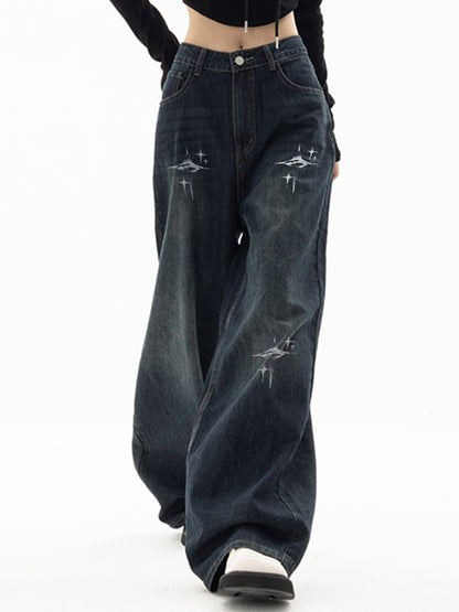 Vintage Blue 90s Print Boyfriend Jeans