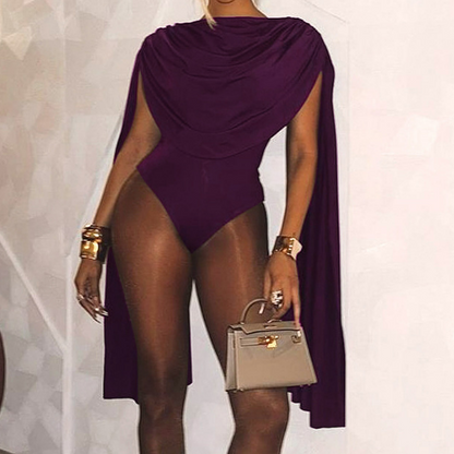 Cowl neck ruched solid bodysuit  | Festival Outfits Women
