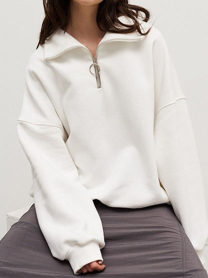 Solid Lapel Neck Half Zip Sweatshirt