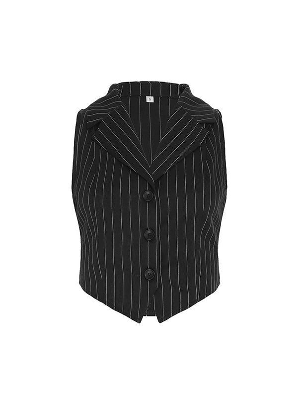 Suit Collar Button Down Stripe Tank Top