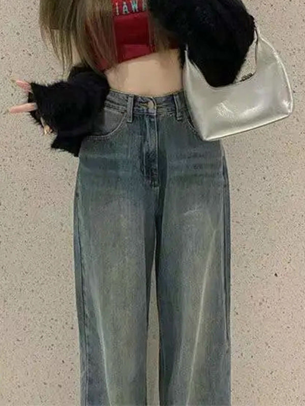 Vintage Faded Wash Straight Leg Boyfriend Jeans