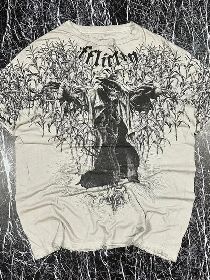 2000s Skull Print Oversized Gothic T-shirt