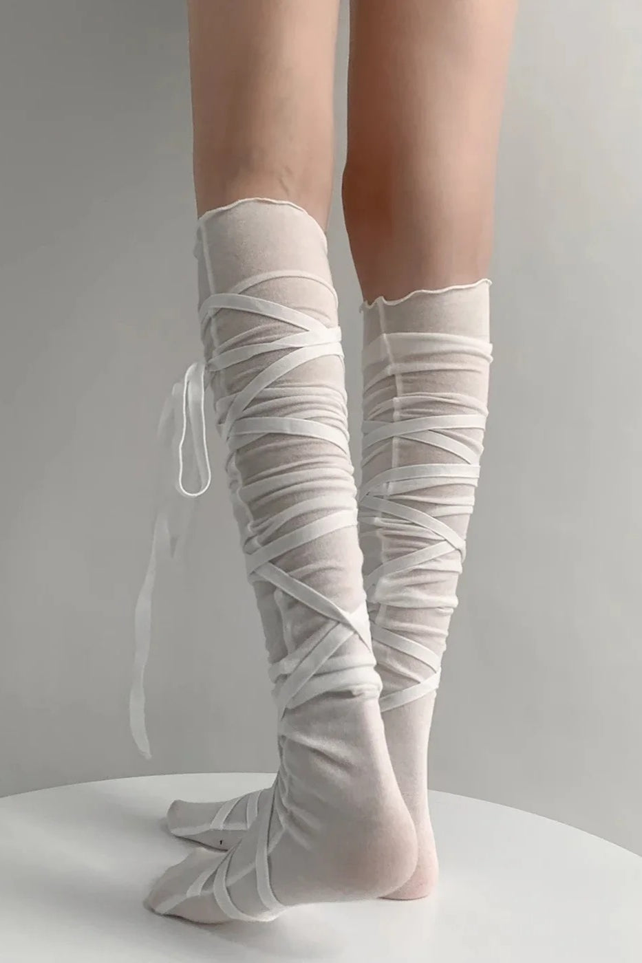 Punk Gothic Tie Strappy Cotton Calf Socks