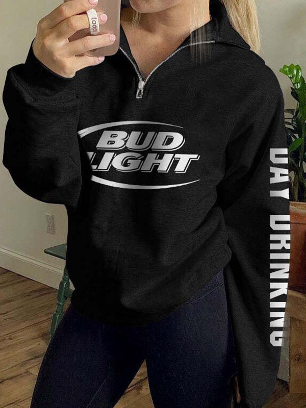 Letter Print Half Zip Sweatshirt