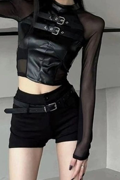 Chic Asymmetrical Mesh Paneled Mesh Top
