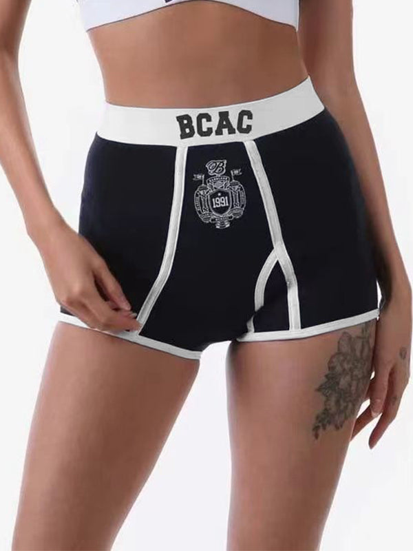 Vintage Print Contrast Splice Shorts