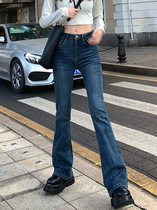 Vintage Blue Wash High Rise Slim Flare Jeans