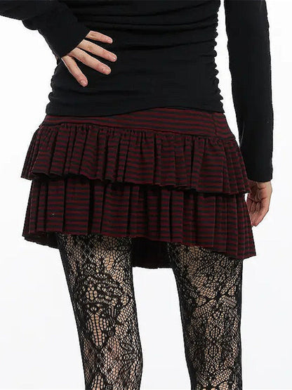 Y2K Low-Rise Contrast Striped Midi Skirt