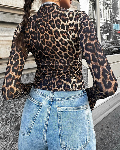 Leopard Print Drawstring Cultivation Top