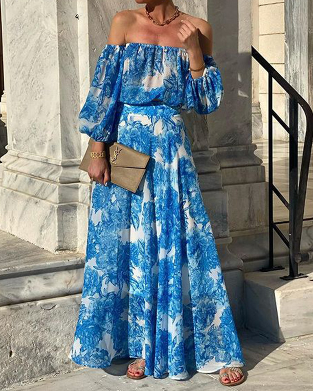 Printed One-Shoulder Beach Dress Bohemian Dress