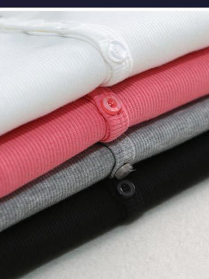 Solid Ribbed Breasted Long Sleeve Tee
