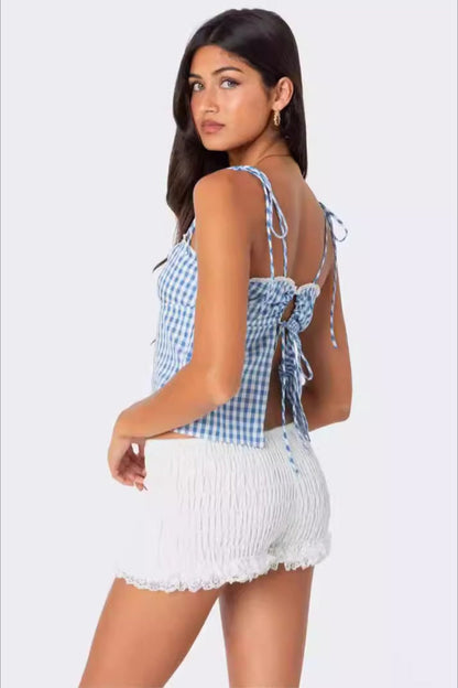 Sexy Plaid Halter Backless Cami Top