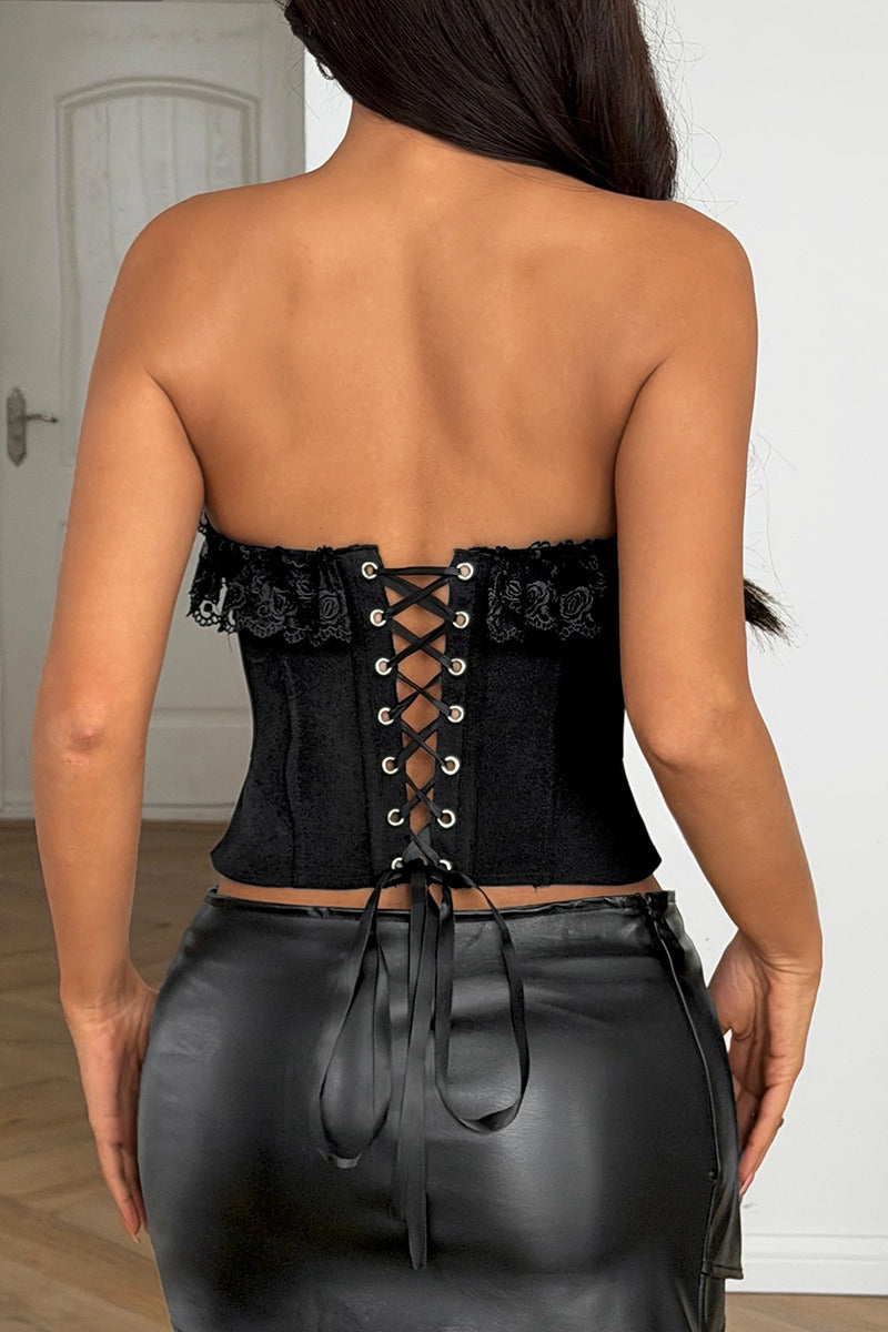 Gothic Chain Detail Cross Front Corset