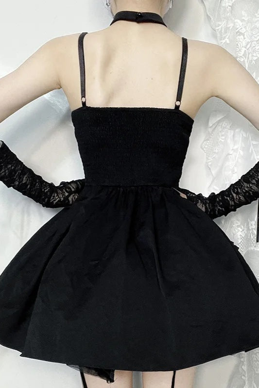 Lace Bandage Cross Halter Backless Gothic Mini Dress