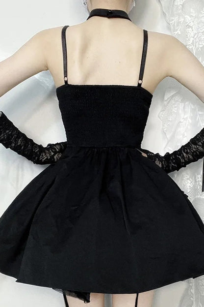 Lace Bandage Cross Halter Backless Gothic Mini Dress