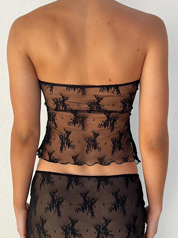 Lace Tube Top Mid Length Dress Two Piece
