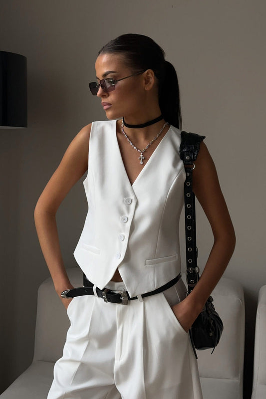 Casual V Neck Single Breasted Two Piece Vest Shorts Set