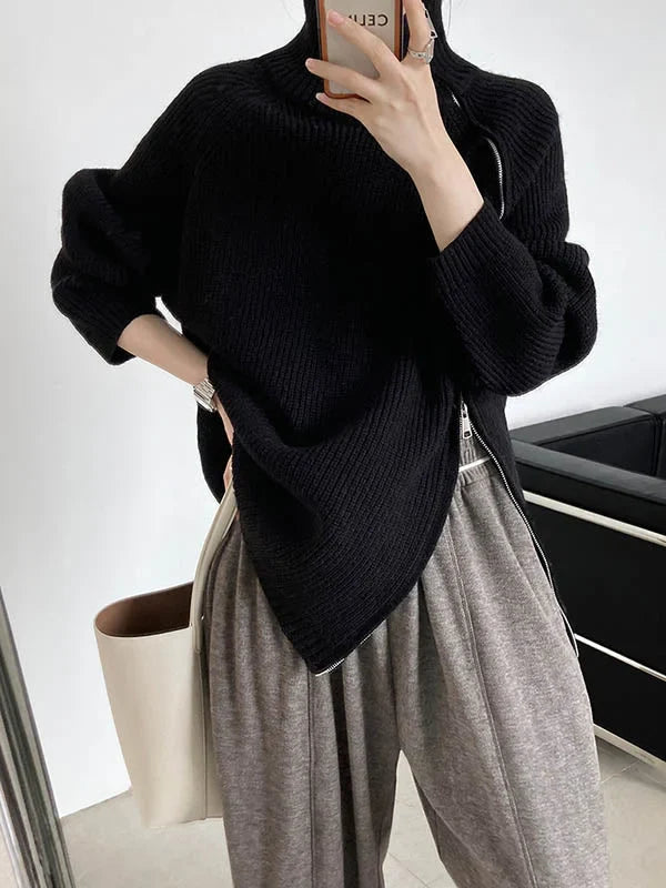 Jersey de cuello alto extragrande para mujer con cremallera lateral | Ideal para otoño/invierno