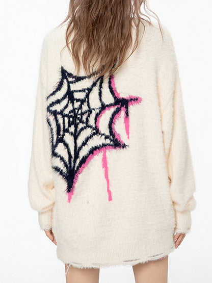 Contrast Color Spider Jacquard Sweater