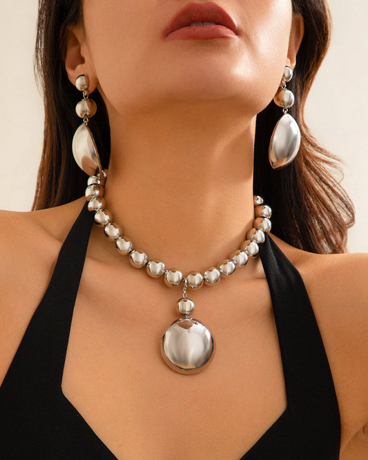 Detachable Metal Half Circle Pendant Jewelry Set