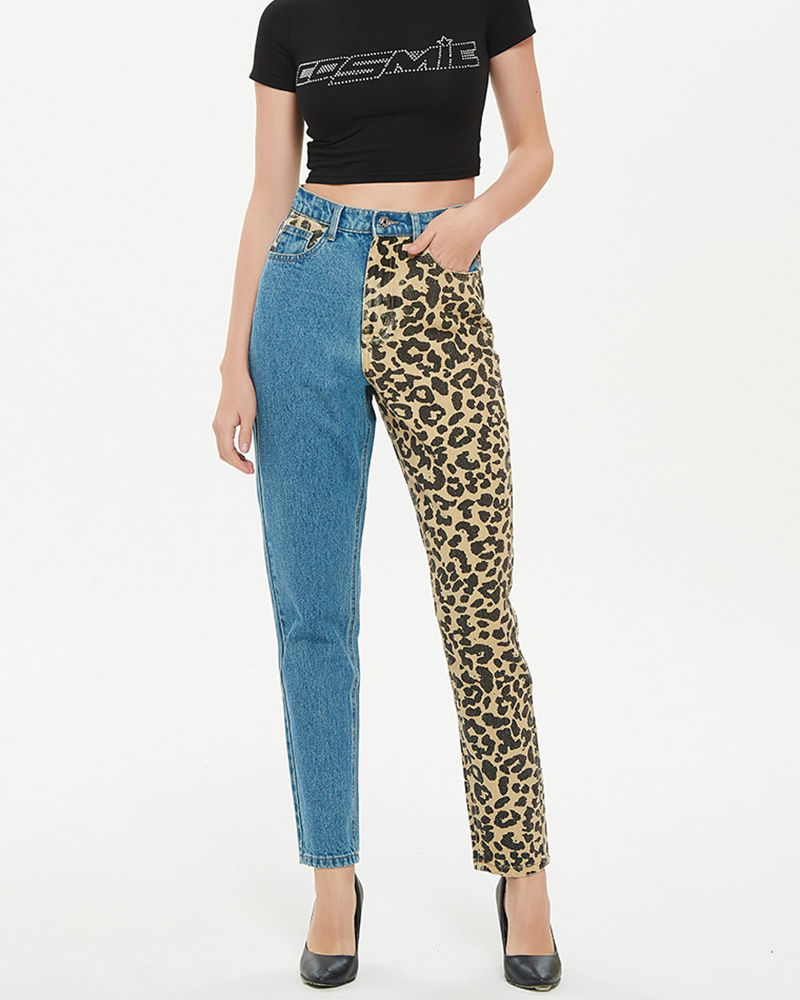Straight-Leg Leopard Print Jeans