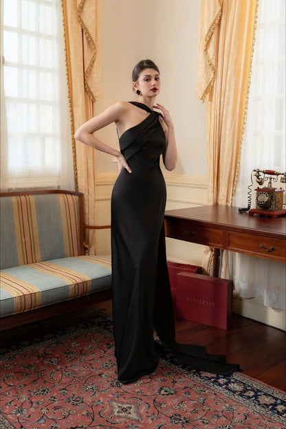 Satin Mermaid Slim Fit Elegant One Shoulder Solid Color Prom Dress