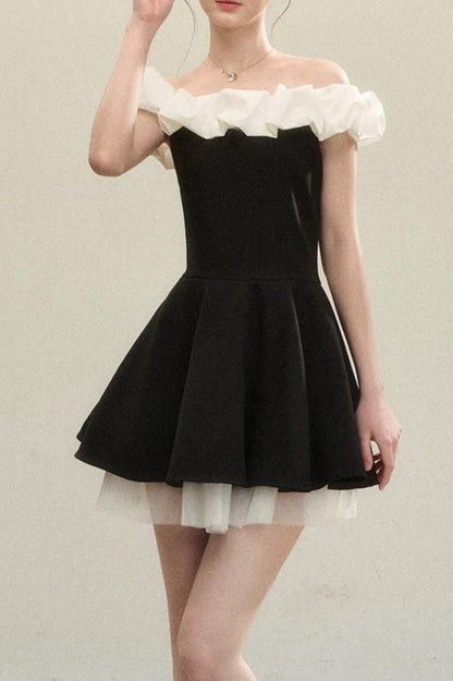 Ballet Neck Color Block Mini Dress