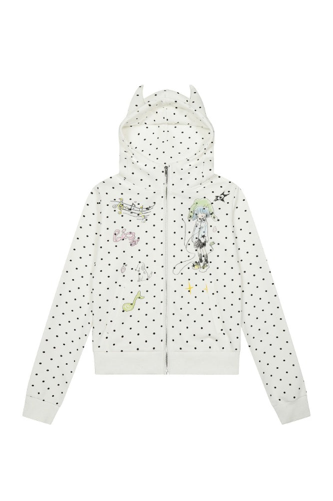 Vintage Polka Dot Harajuku Zip-Up Hoodie