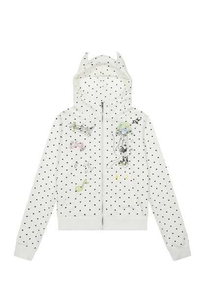 Vintage Polka Dot Harajuku Zip-Up Hoodie