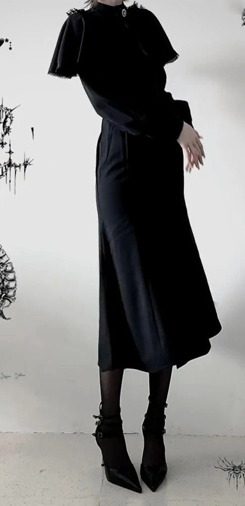 Black Bodycon Lace Midi Dress