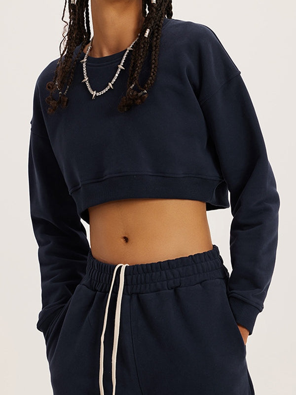 Solid Color Crop Short Sweatshirt