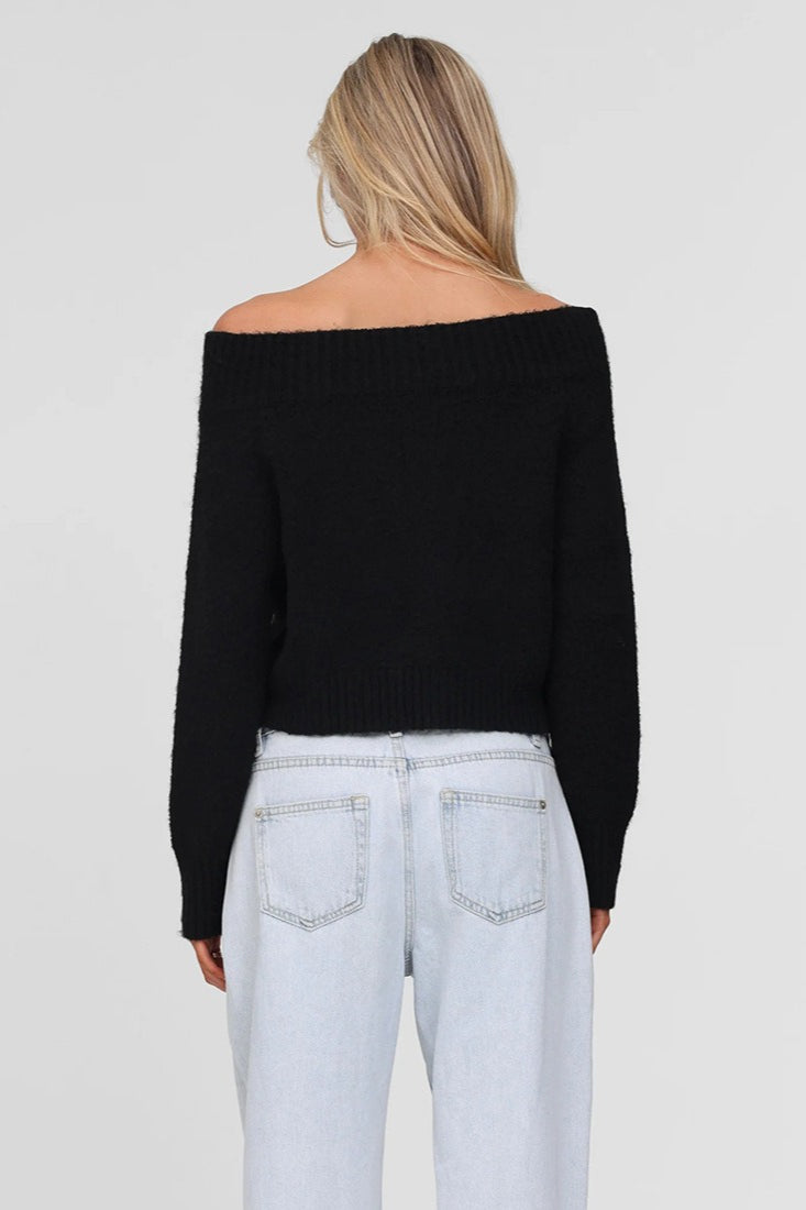 Off-Shoulder Sexy Retro Double-Zip Slim Knit Cardigan