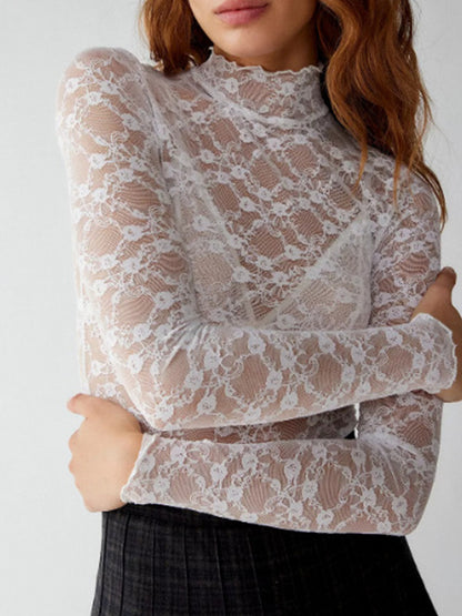 All Over Lace Mock Neck Long Sleeve Tee