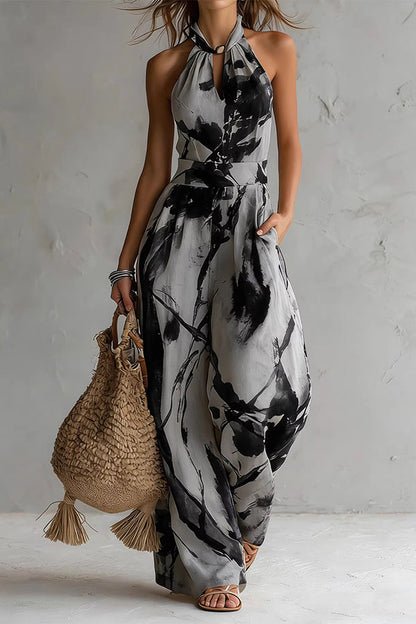 Cobalt Muse Halter Wide-Leg Jumpsuit