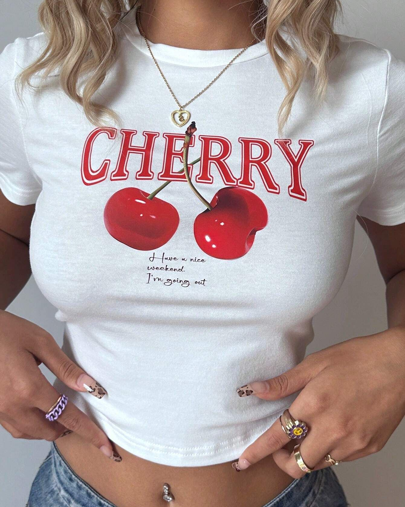 Y2K Fruit Cherry Print T-shirt