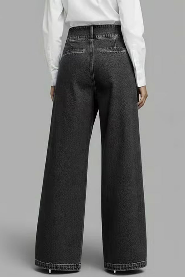 Stylish High-waisted Crossover Placket Pocket Casual Jeans
