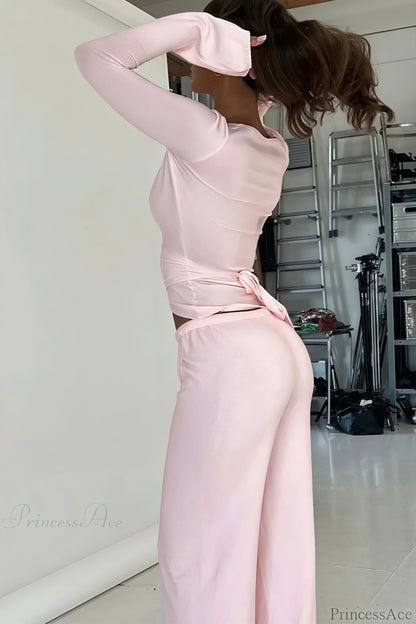 Y2K Sexy V-Neck Fitted Top Casual Pants Two Piece Set