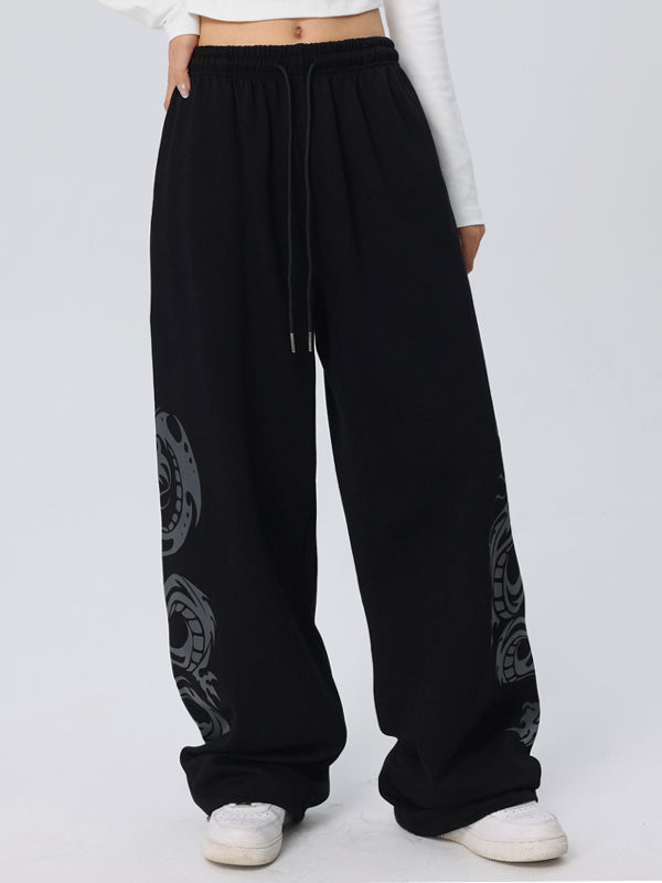 Vintage Dragon Print Loose Sweatpants