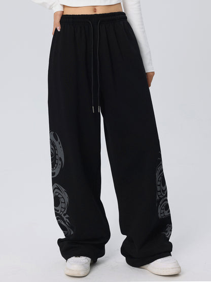 Vintage Dragon Print Loose Sweatpants