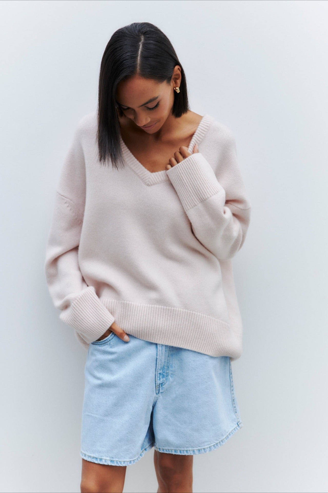 V Neck Long Sleeve Relaxed Sweater