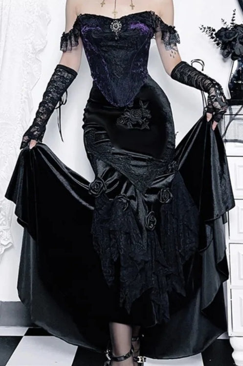 Steampunk Velvet Fishtail Grunge Long Skirt