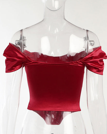 Solid Color Herringbone Waist Tube Top