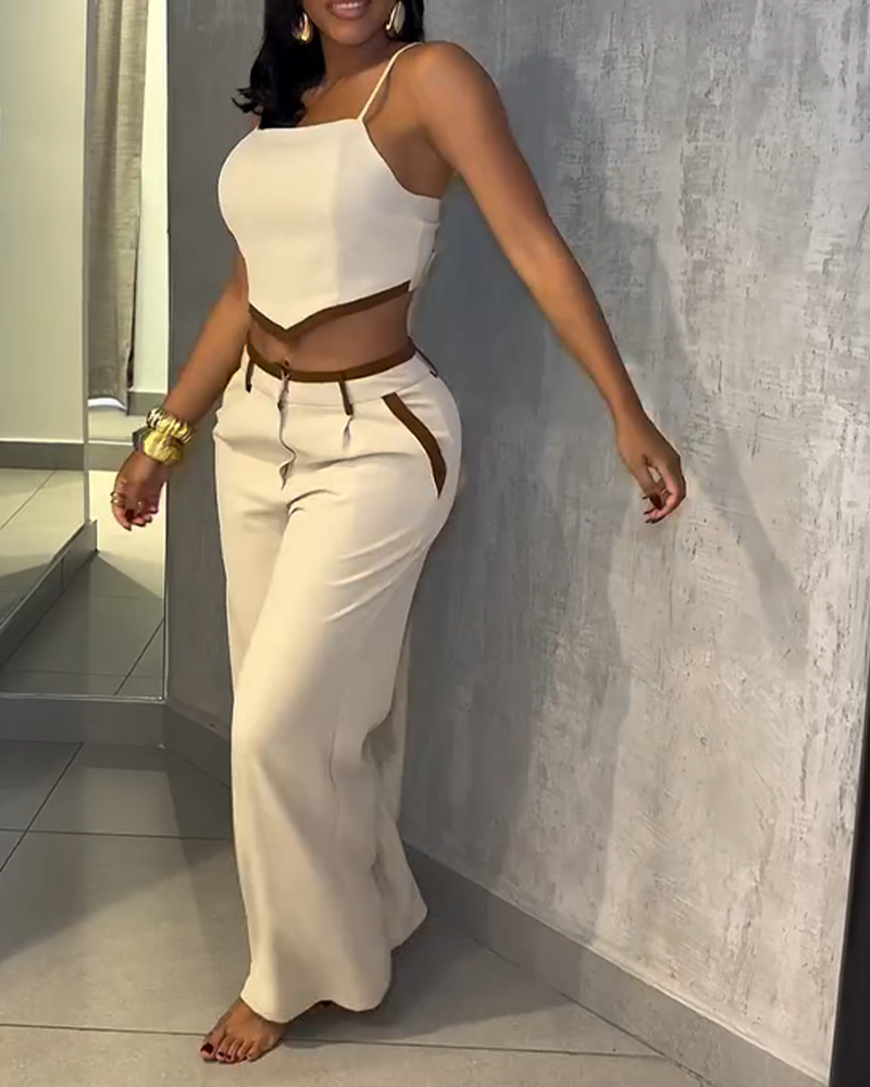 Spliced Lace-Up High-Waisted Straight-Leg Pants Set (Pre-Sale)