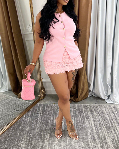 3D Flower Hip Skirt Suit