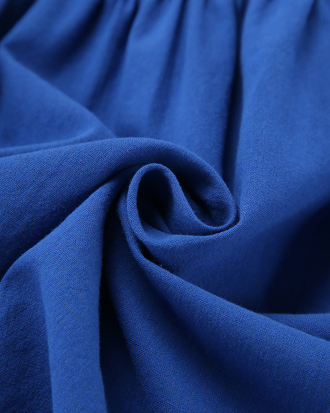 Blue Cotton and Linen V-Neck Halter Back Dress