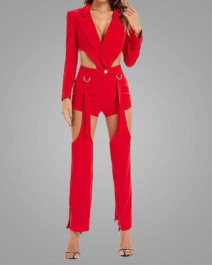 Hollow Casual Suit High Waist Shorts Adjustable Trousers 3 Piece Set