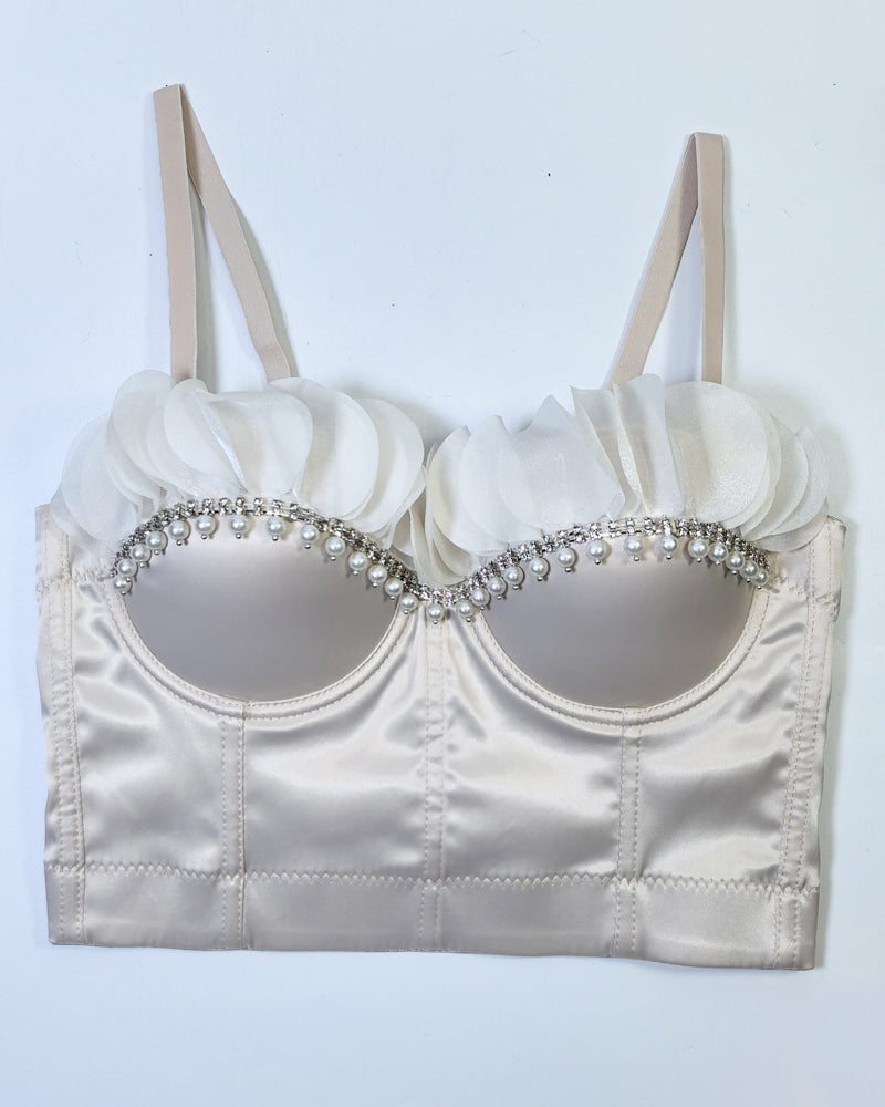 Lace Bright Diamond Beaded Fishbone Tube Top