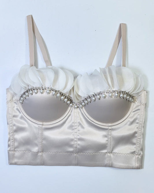 Lace Bright Diamond Beaded Fishbone Tube Top